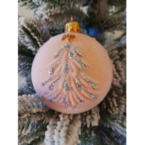 Новорічна куля в оксамиті "Ялинка" 80мм персикова, ціна за набір 4 шт